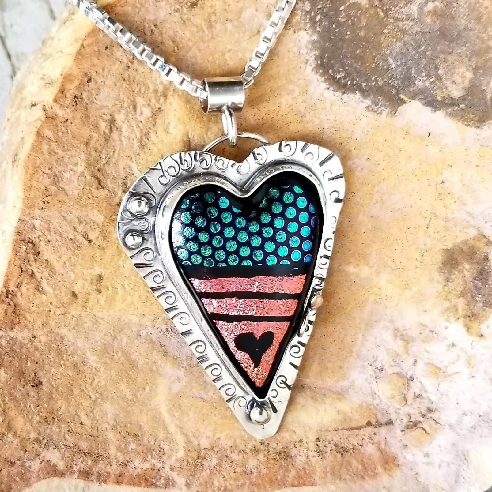 Quilted Heart Bezel Set In Sterling Silver with Custom Ashes in